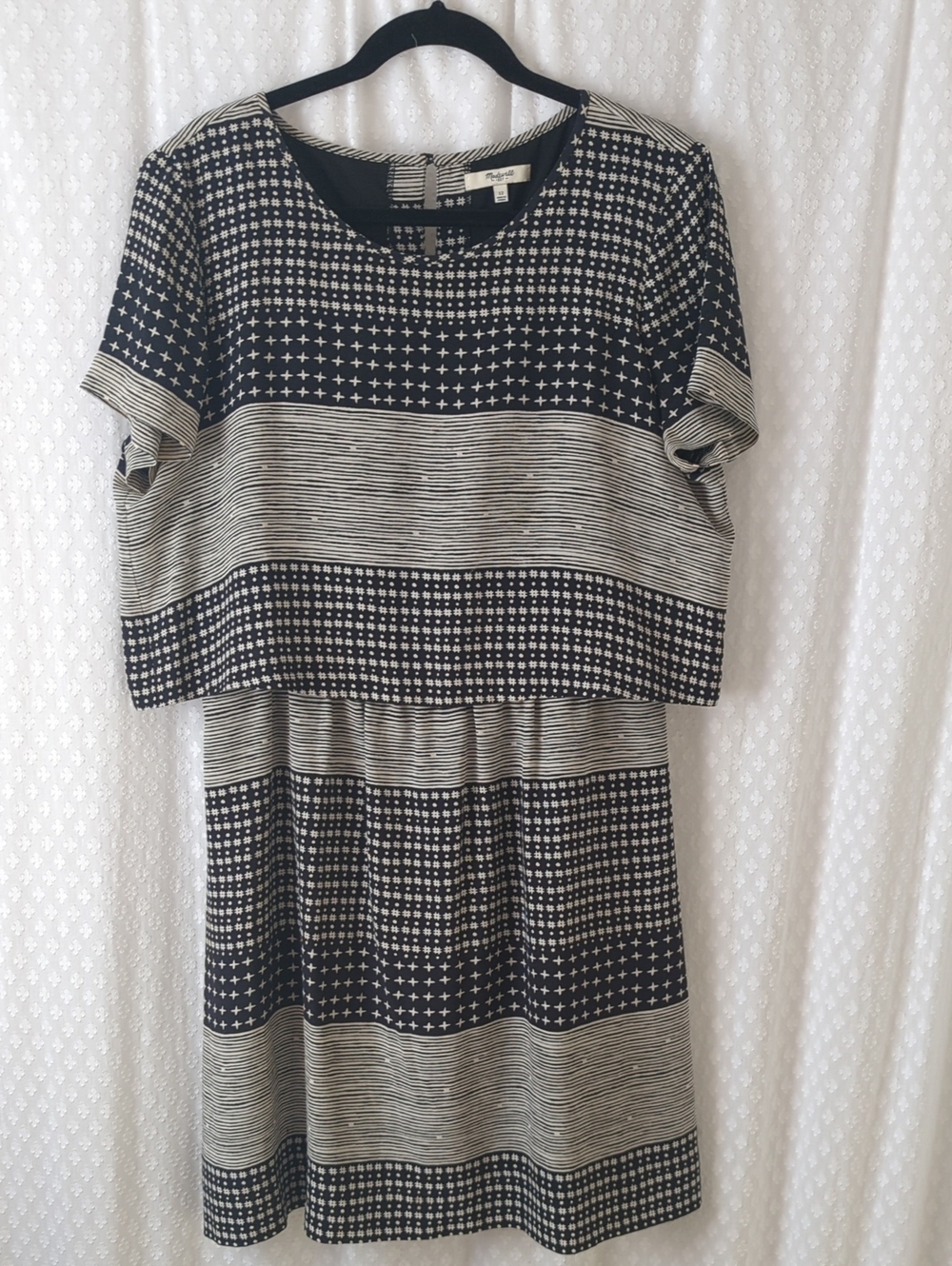 Madewell Black and Cream Short Sleeve Dress, Women's 12